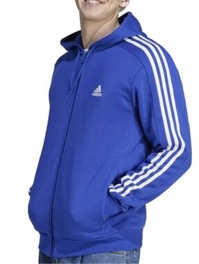 adidas Men's Essentials Fleece 3-Stripes Full-Zip Hoodie - Royal Blue